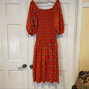 Rhode smocked midi dress poppy red